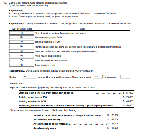 Solved 12. Clarke Corp. manufactures radiation-shielding | Chegg.com