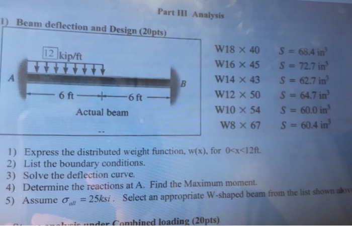 Solved Part II1 Analysis I) Beam deflection and Design | Chegg.com