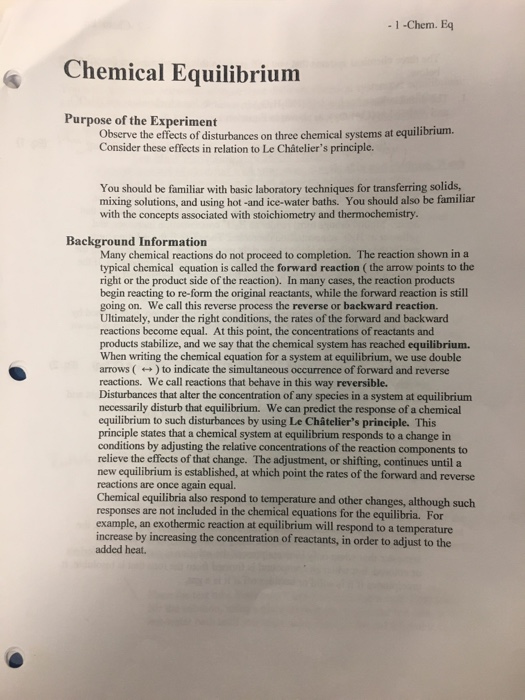 Solved 1 Chem. Eq Chemical Equilibrium Purpose of the