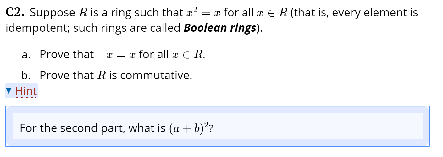 Solved C2. Suppose R Is A Ring Such That X2 = X For All X E | Chegg.com