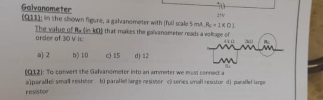 Solved Galvanometer (Q11): In the shown figure, a | Chegg.com