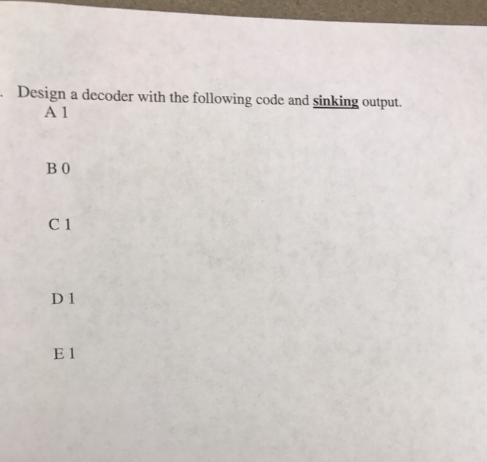 Solved Design a decoder with the following code and sinking | Chegg.com