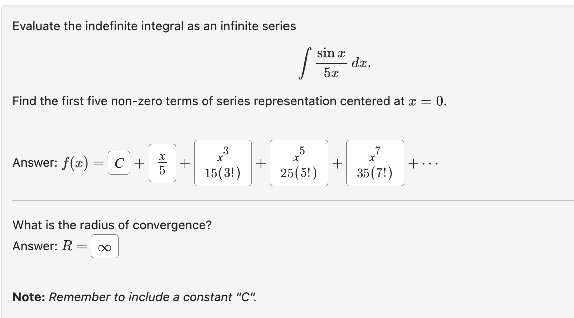 Solved Evaluate the indefinite integral as an infinite | Chegg.com