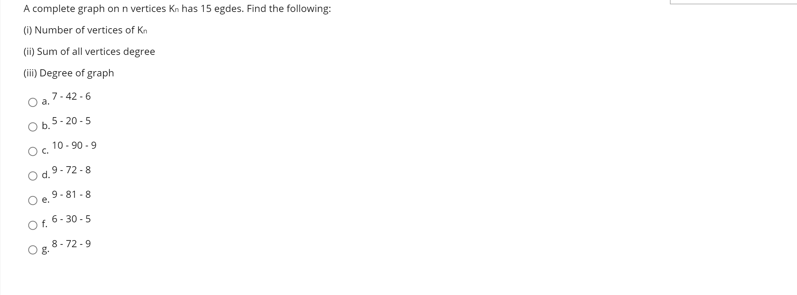 Solved A complete graph on n vertices Kn has 15 egdes. Find | Chegg.com