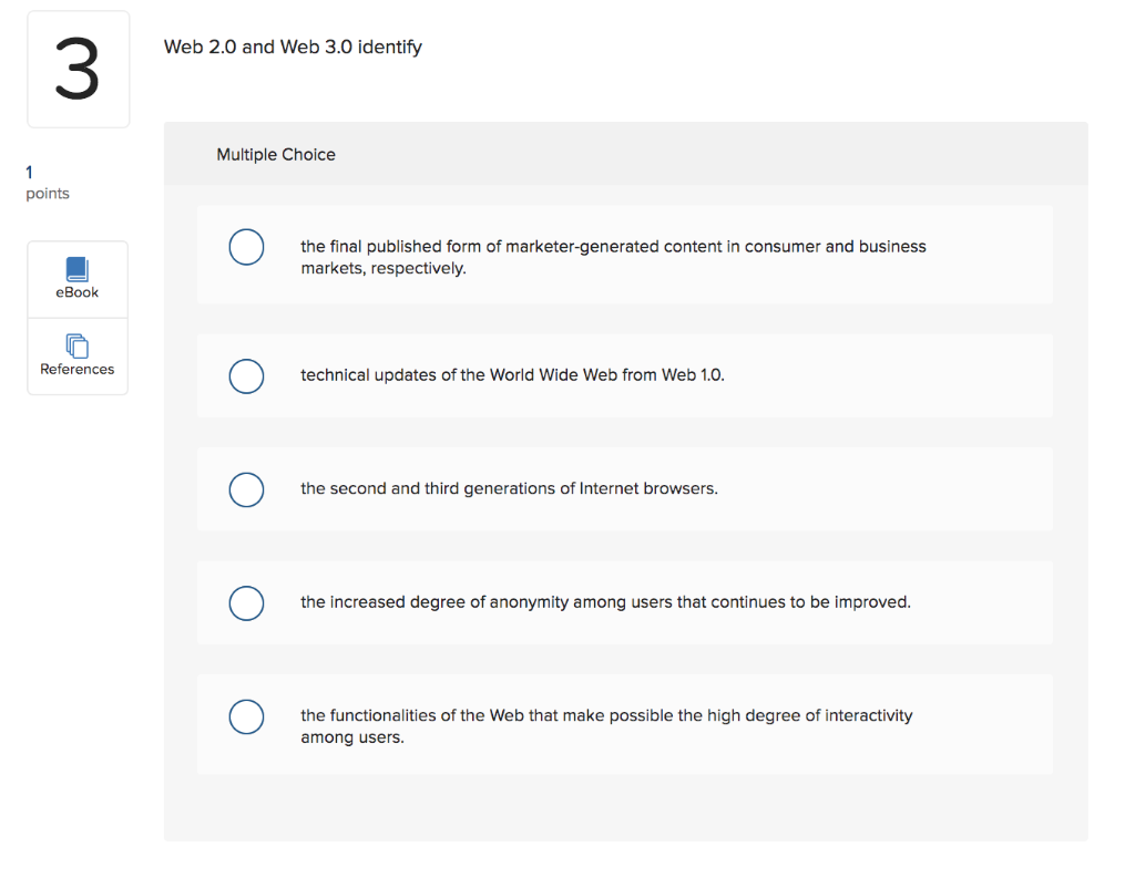Solved Web 2.0 and Web 3.0 identify 3 Multiple Choice 1 | Chegg.com