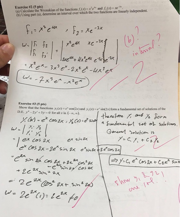 Solved Exercise 2 5 Pts A Calculate The Wronskian Of Chegg Com