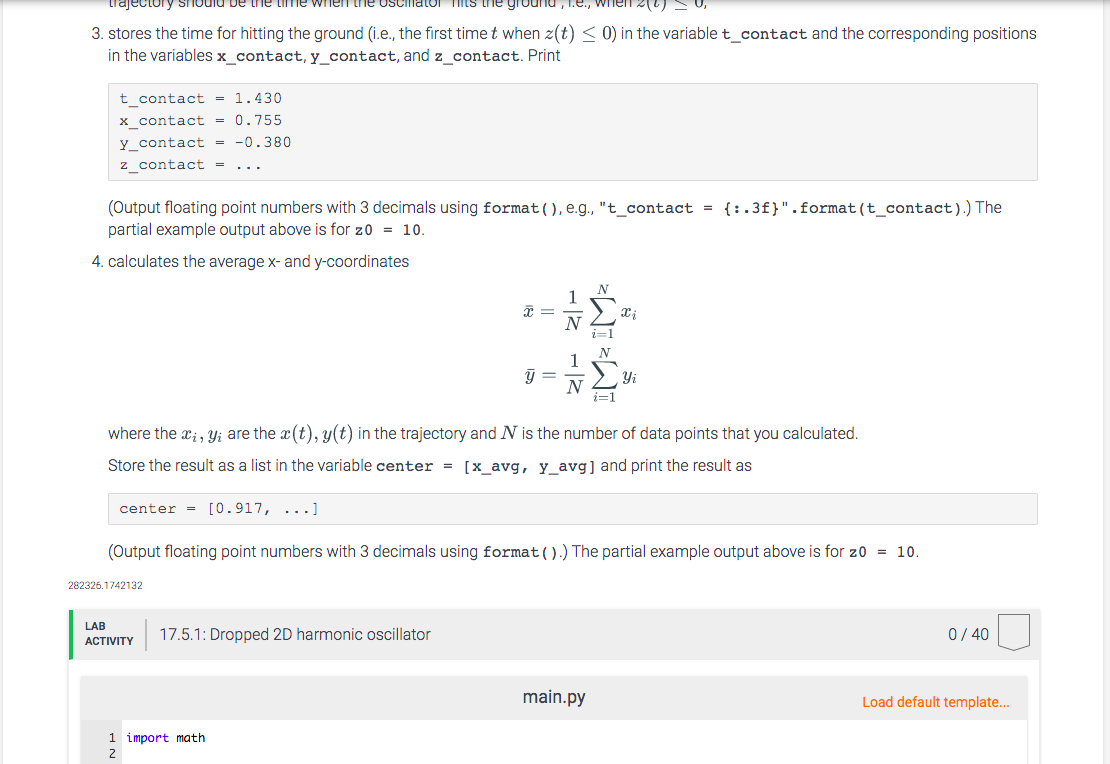 17.5 Dropped 2D harmonic oscillator This lab will be
