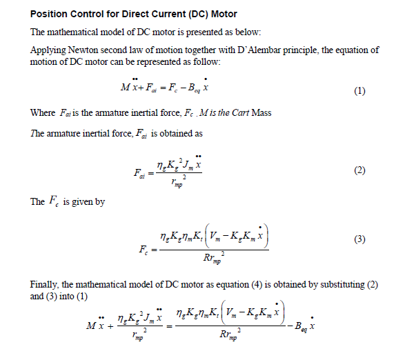 Solved Position Control for Direct Current (DC) Motor The | Chegg.com