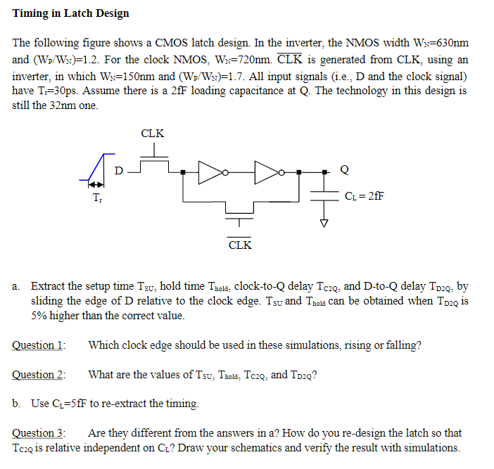 Solved Timing in Latch Design The following figure shows a | Chegg.com