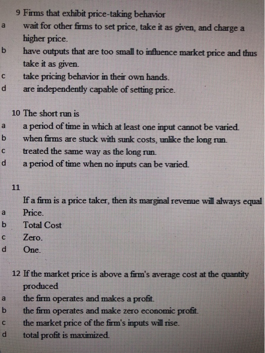 Solved 9 Firms that exhibit pricetaking behavior a wait for