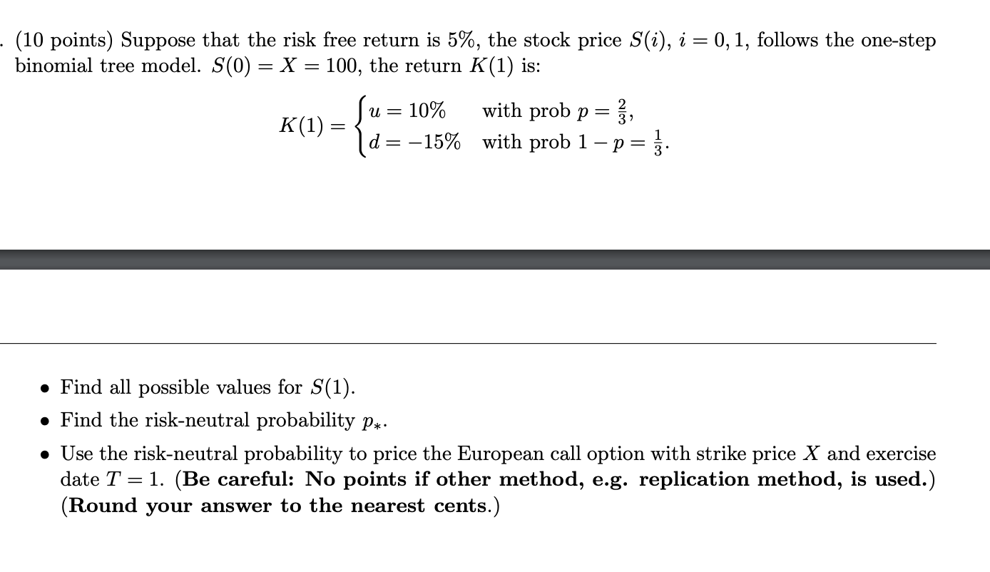 Solved (10 points) Suppose that the risk free return is 5%, | Chegg.com