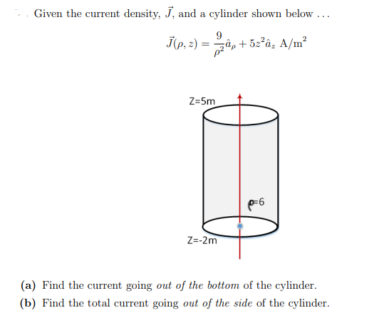 Solved Given the current density, J, and a cylinder shown | Chegg.com