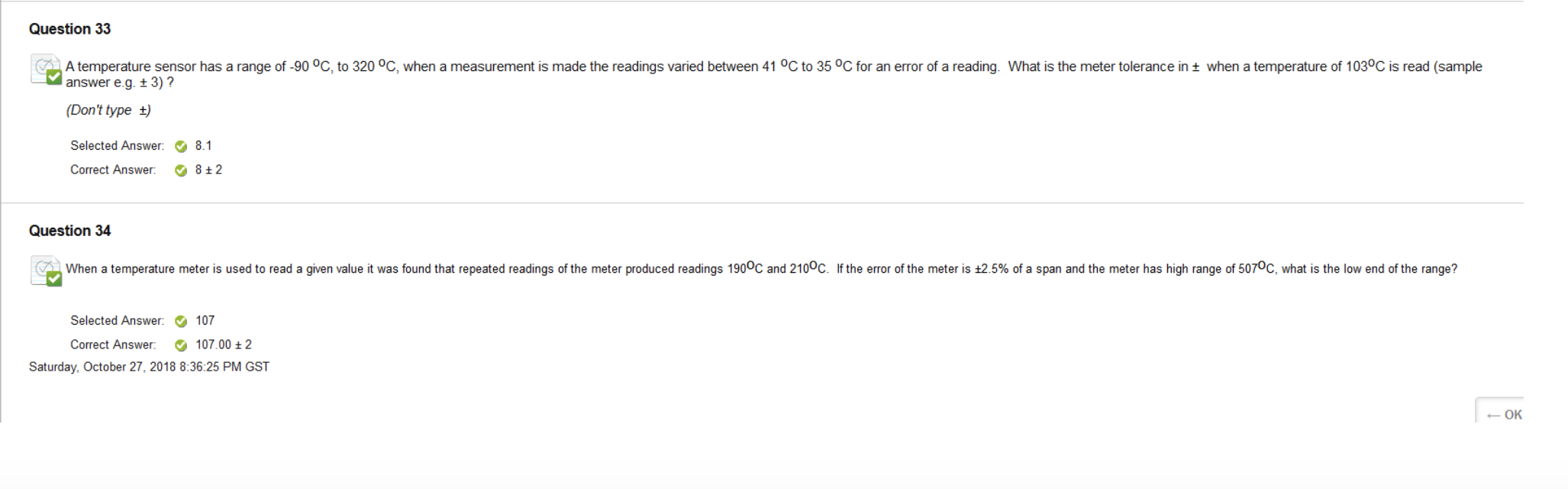 Solved Question 33 A temperature sensor has a range of -90 | Chegg.com