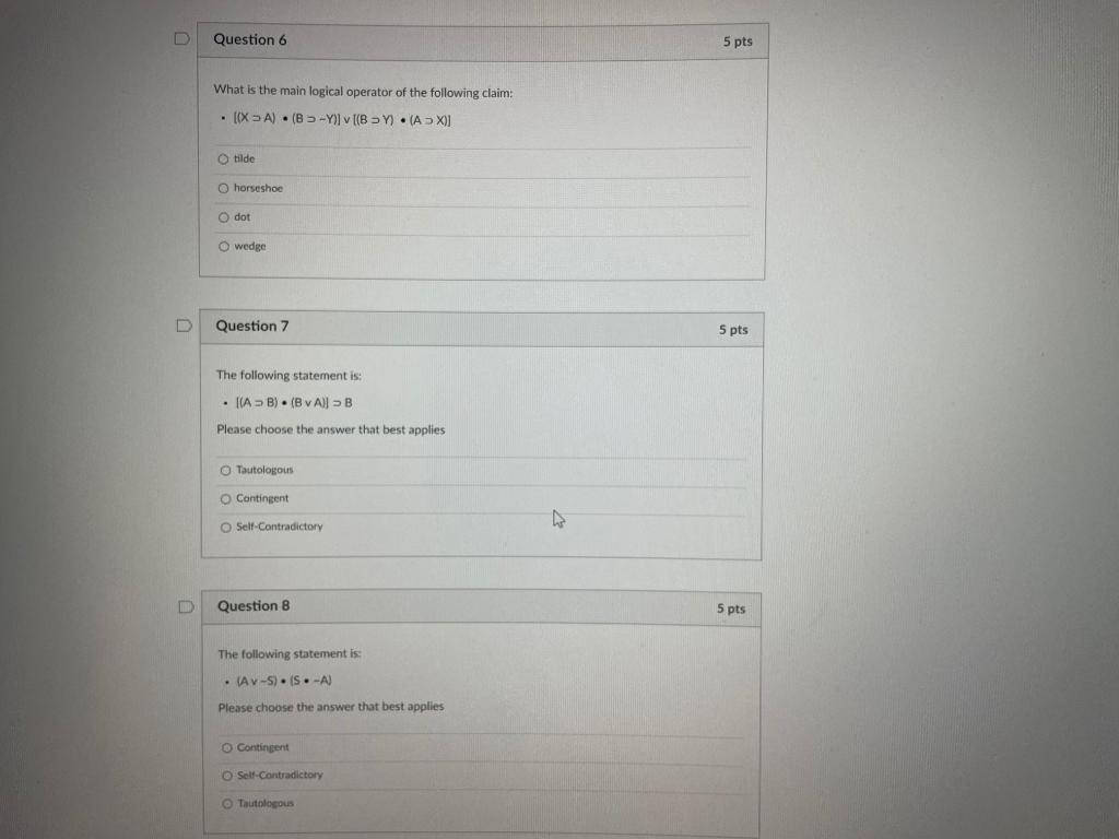 Solved Question 6 5 pts What is the main logical operator of | Chegg.com