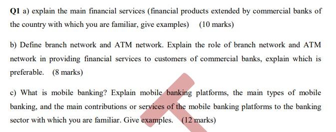 Solved Q1 A) Explain The Main Financial Services (financial | Chegg.com