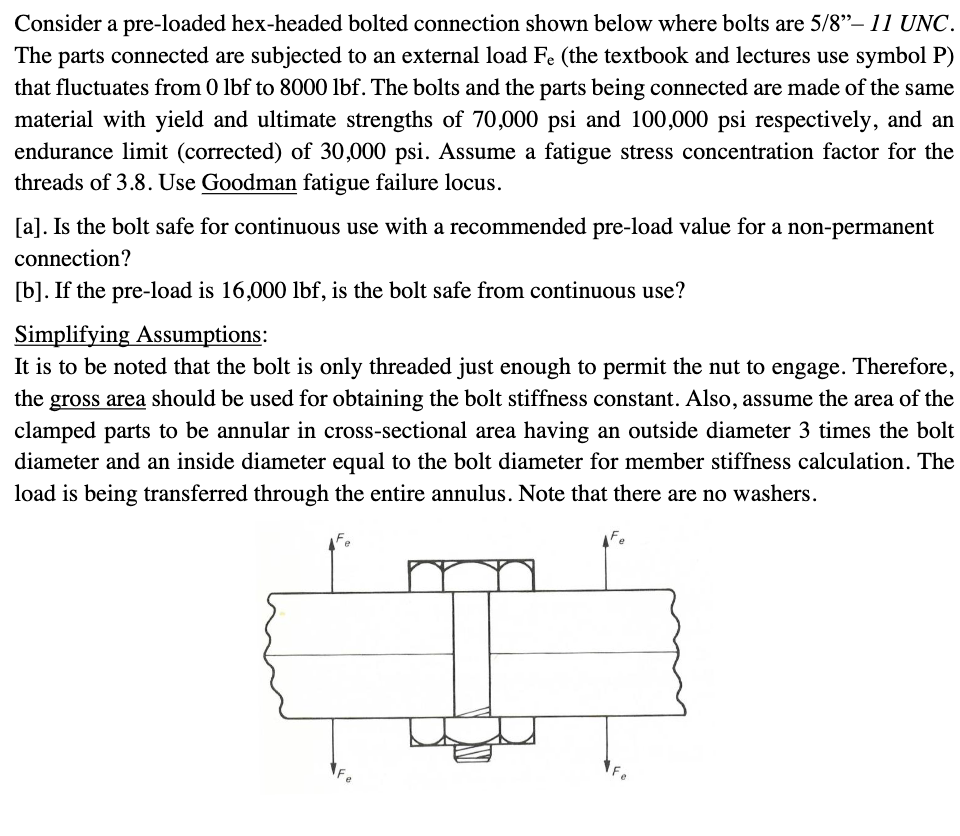 Solved Consider a pre-loaded hex-headed bolted connection | Chegg.com