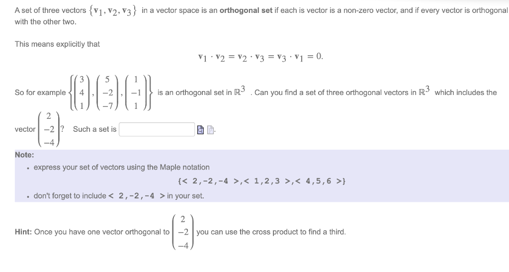 Solved A set of three vectors {V1, V2, v3} in a vector space | Chegg.com