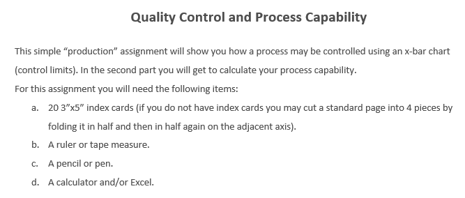 Quality Control and Process Capability This simple | Chegg.com