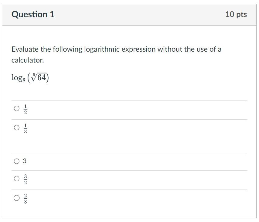 Solved Evaluate the following logarithmic expression without | Chegg.com