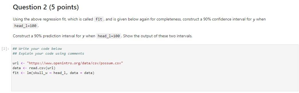 Solved Question 2 (5 points) Using the above regression fit, | Chegg.com