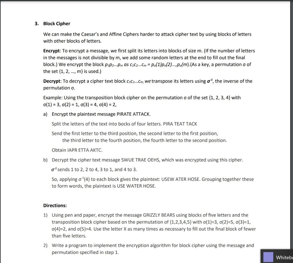 3. Block Cipher We can make the Caesar's and Affine