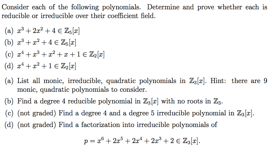 Solved Consider each of the following polynomials. Determine