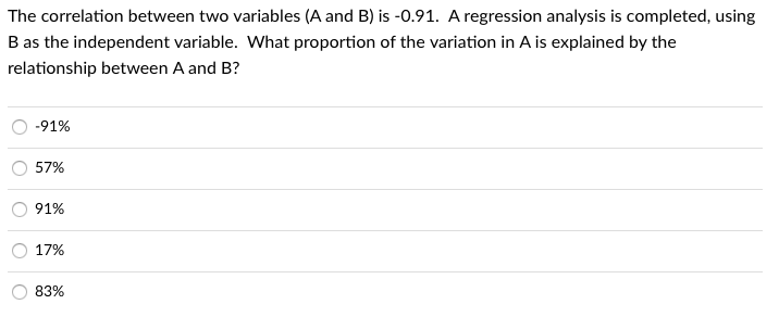 Solved The Correlation Between Two Variables (A And B) Is | Chegg.com