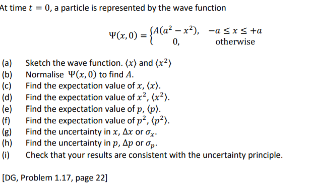 Solved At time t = 0, a particle is represented by the wave | Chegg.com