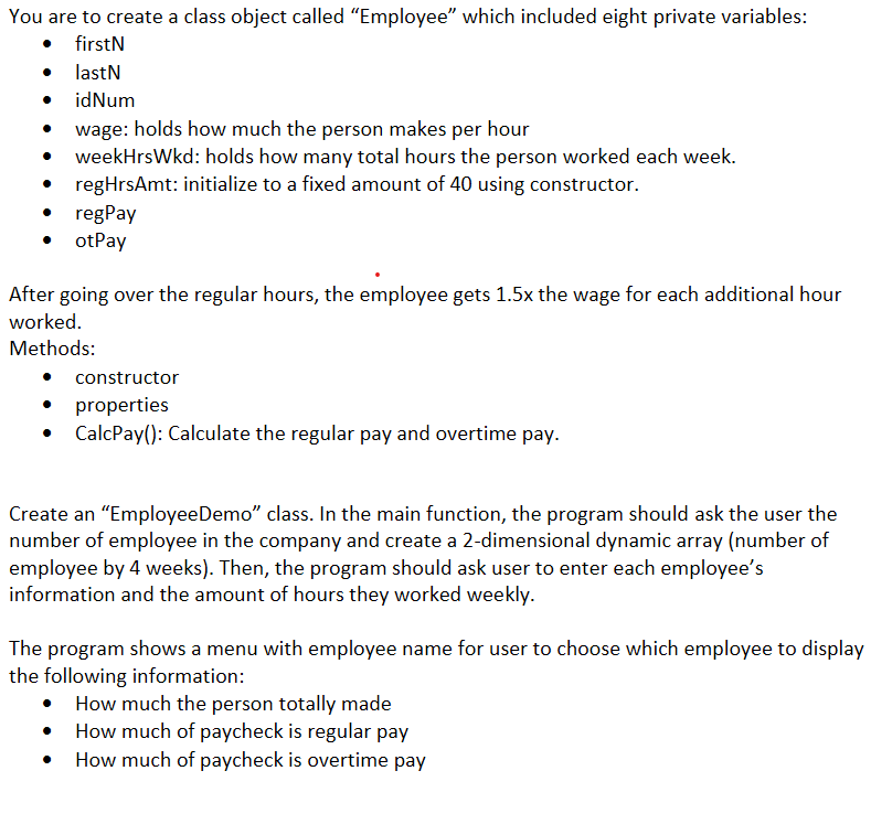 Solved You are to create a class object called "Employee" | Chegg.com