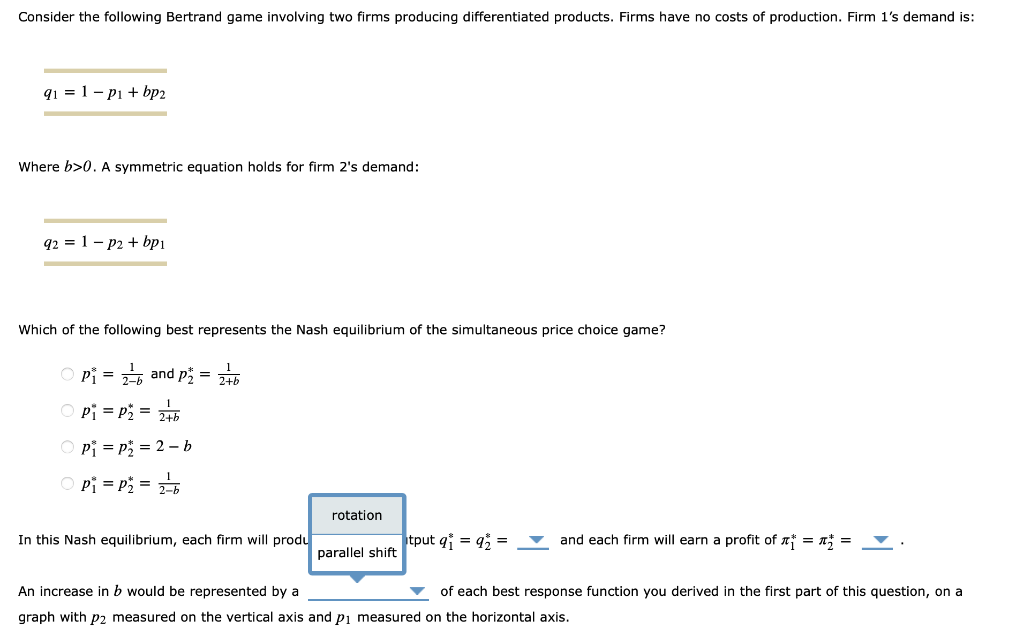 Solved Consider The Following Bertrand Game Involving Two | Chegg.com