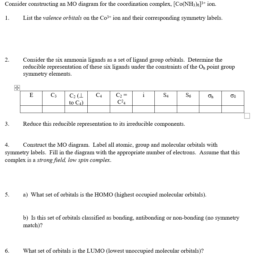 Consider Constructing An Mo Diagram For The Coordi Chegg Com