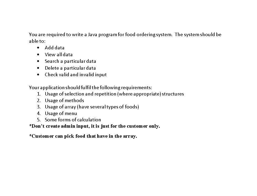 Solved You are required to write a Java program for food | Chegg.com