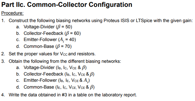 Solved Part Ilc. Common-Collector Configuration Procedure: | Chegg.com