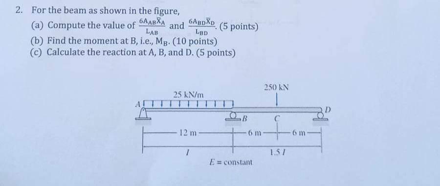 Solved 2. For The Beam As Shown In The Figure, (a) Compute | Chegg.com