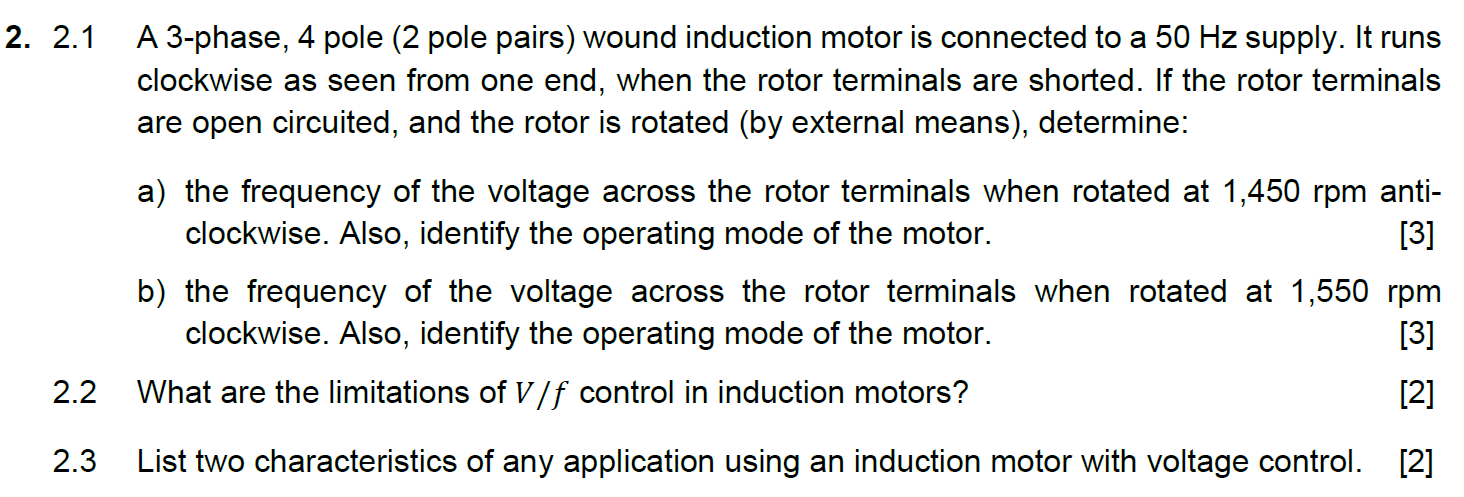 Solved 2.1 A 3-phase, 4 pole (2 pole pairs) wound induction | Chegg.com
