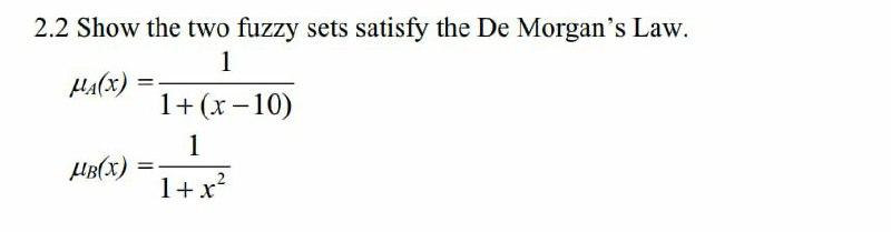 Solved 2.2 Show The Two Fuzzy Sets Satisfy The De Morgan's | Chegg.com