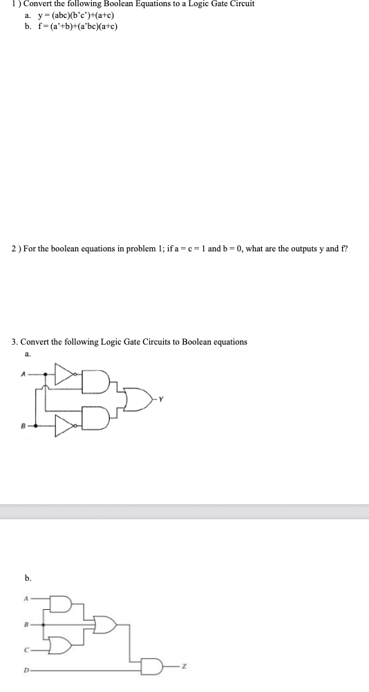 Solved 1 ) Convert The Following Boolean Equations To A | Chegg.com