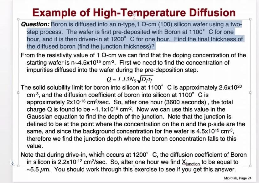 Example of High-Temperature Diffusion Question: Boron | Chegg.com