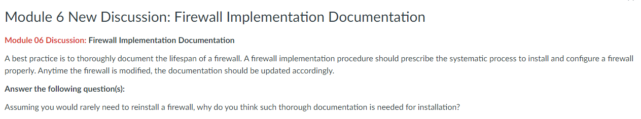 Solved Module 6 New Discussion: Firewall Implementation | Chegg.com