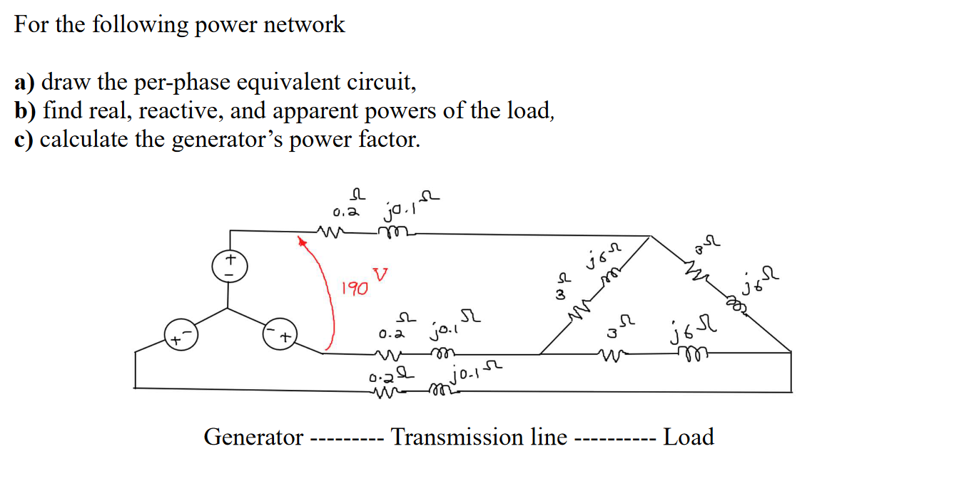 Solved For the following power network a) draw the per-phase | Chegg.com