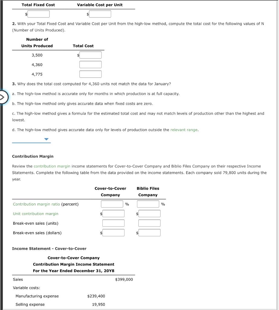 Solved Mastery Problem CostVolumeProfit Analysis Cost