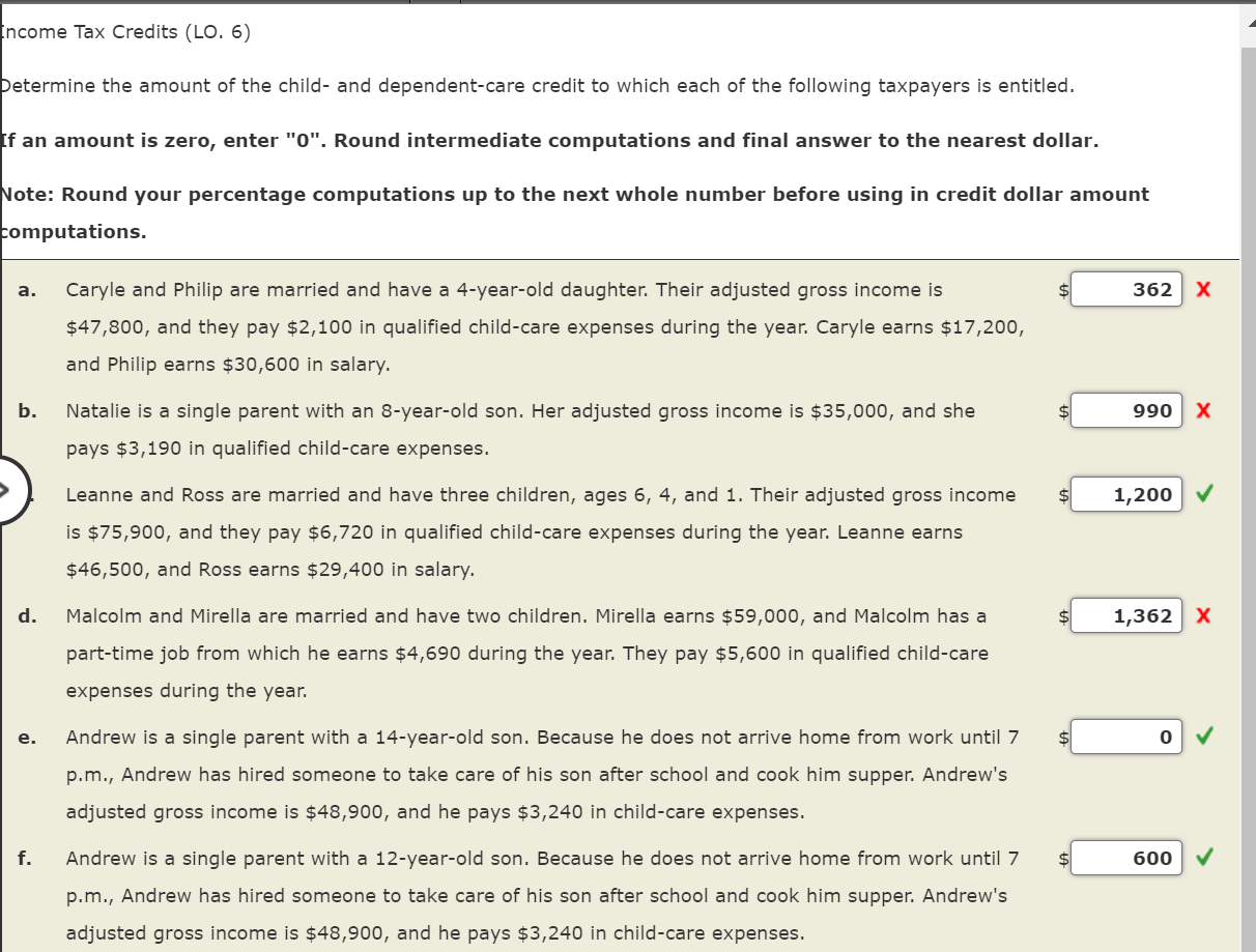 Solved Income Tax Credits (LO. 6) Determine The Amount Of | Chegg.com