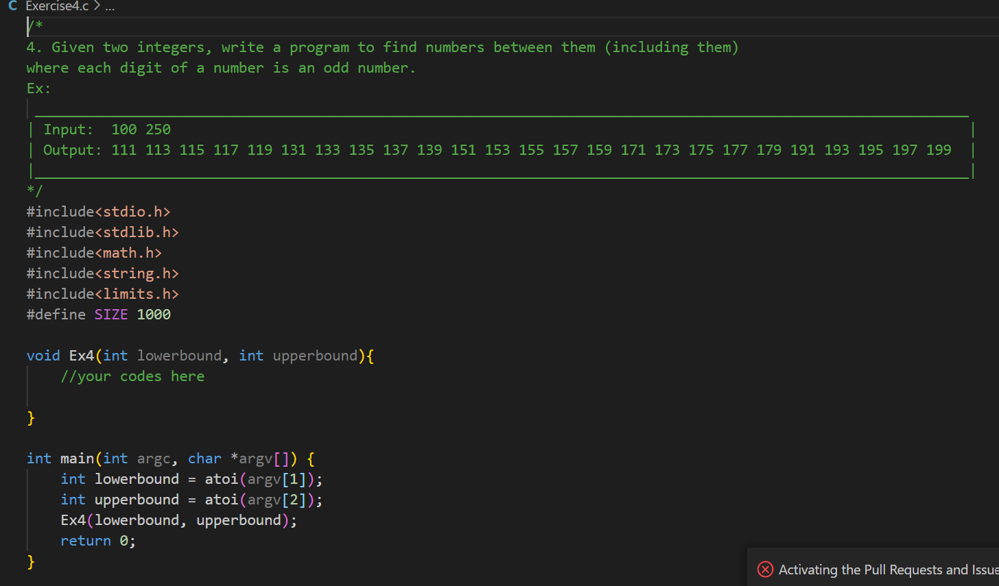 Solved C Exercise4.c > ... /* 4. Given two integers, write a | Chegg.com