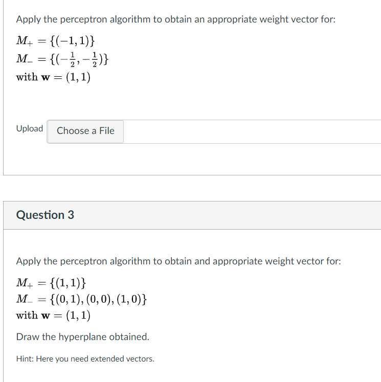 Apply the perceptron algorithm to obtain an | Chegg.com