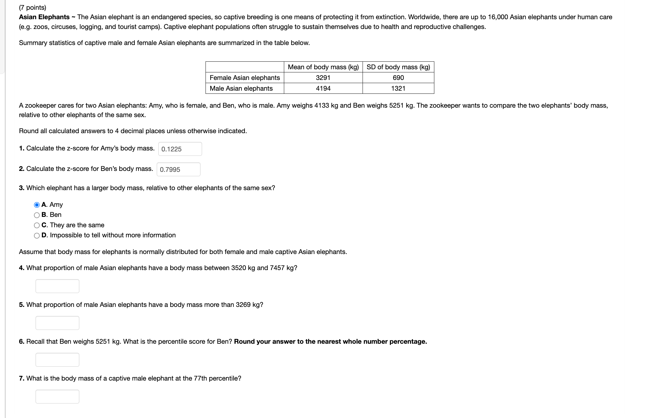 Solved (7 points) (e.g. zoos, circuses, logging, and tourist