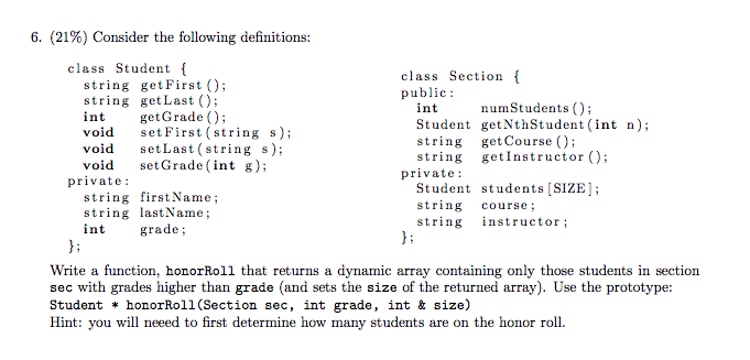 Solved 6, (21%) Consider the following definitions class | Chegg.com