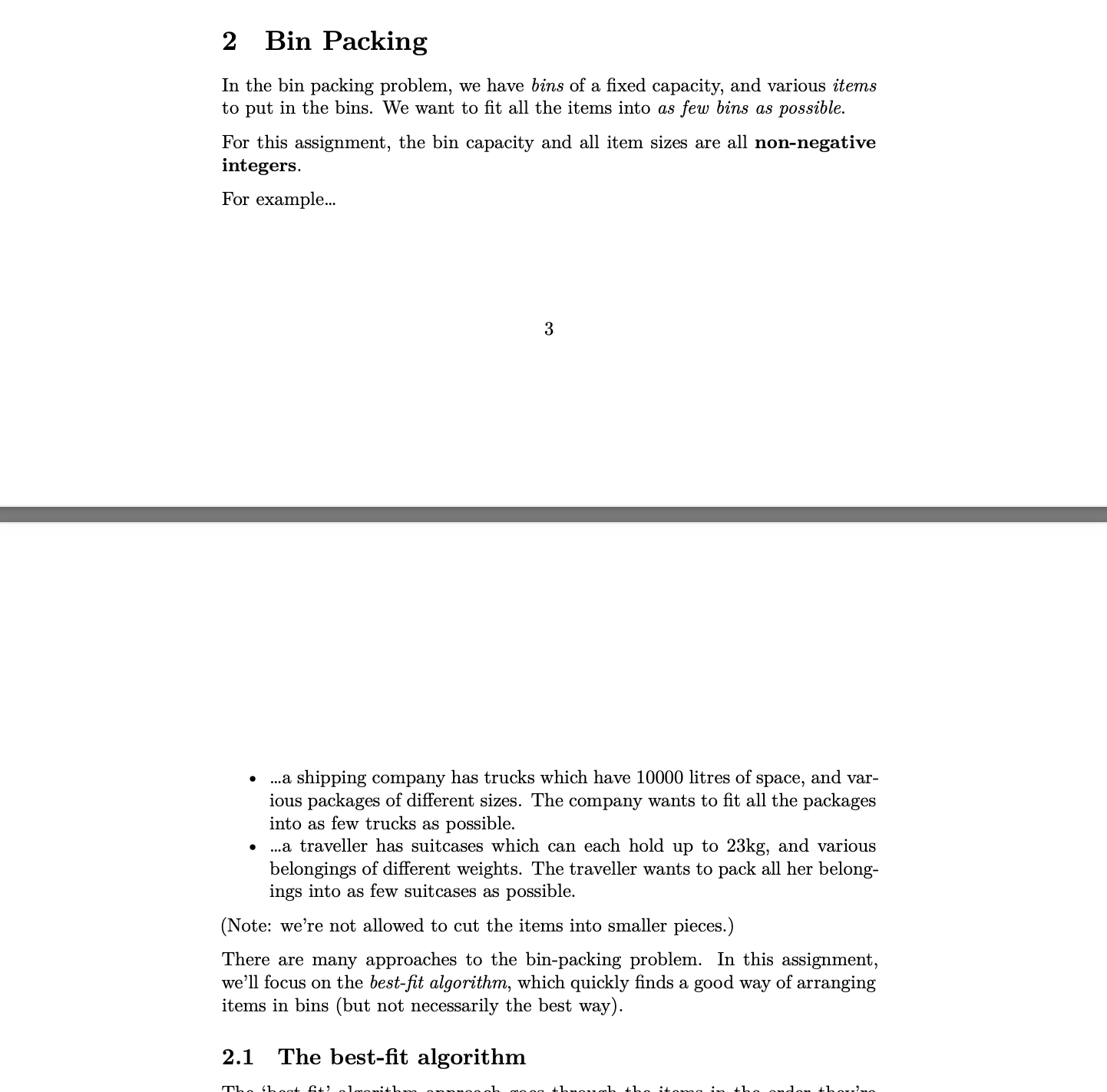 Solved 2 Bin Packing In the bin packing problem, we have | Chegg.com