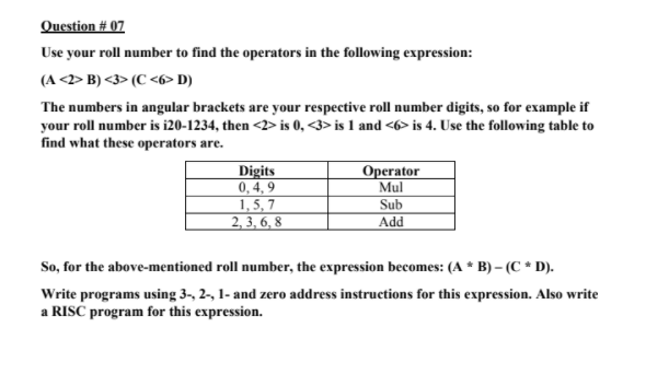 Solved Question # 07 Use your roll number to find the | Chegg.com
