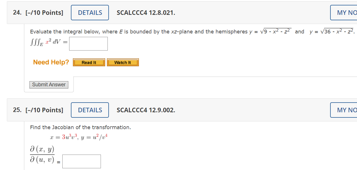 Solved [-/10 Points] SCALCCC4 12.8.021. Evaluate the | Chegg.com