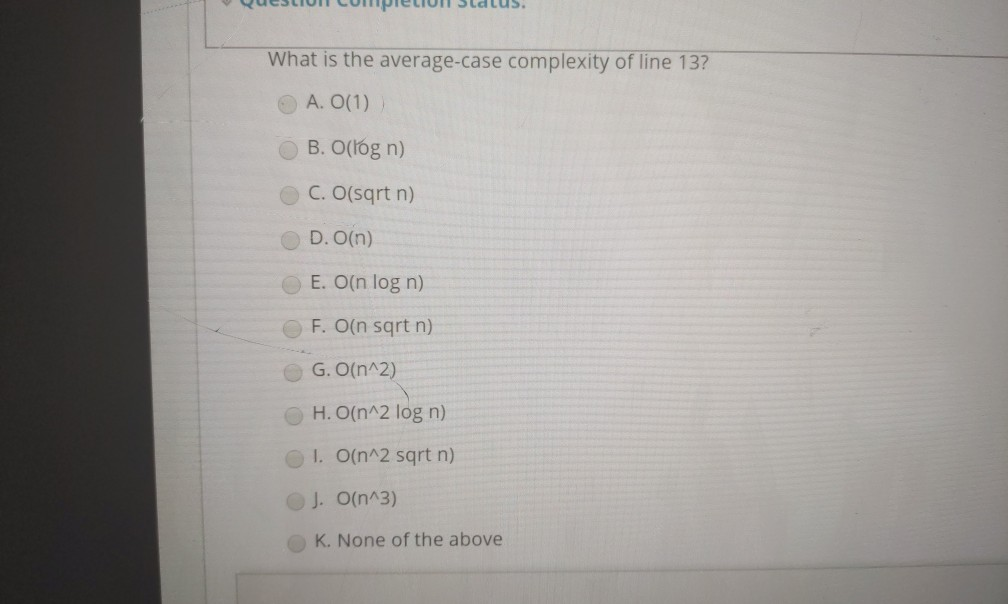 A 0 1 B Odlog N C O Sqrt N C D O N E O N L Chegg Com